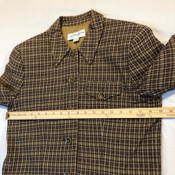 Liz Claiborne Womens Long Sleeve Collared ButtonFront Plaid Brown Crop Blazer 10 - Picture 5 of 8